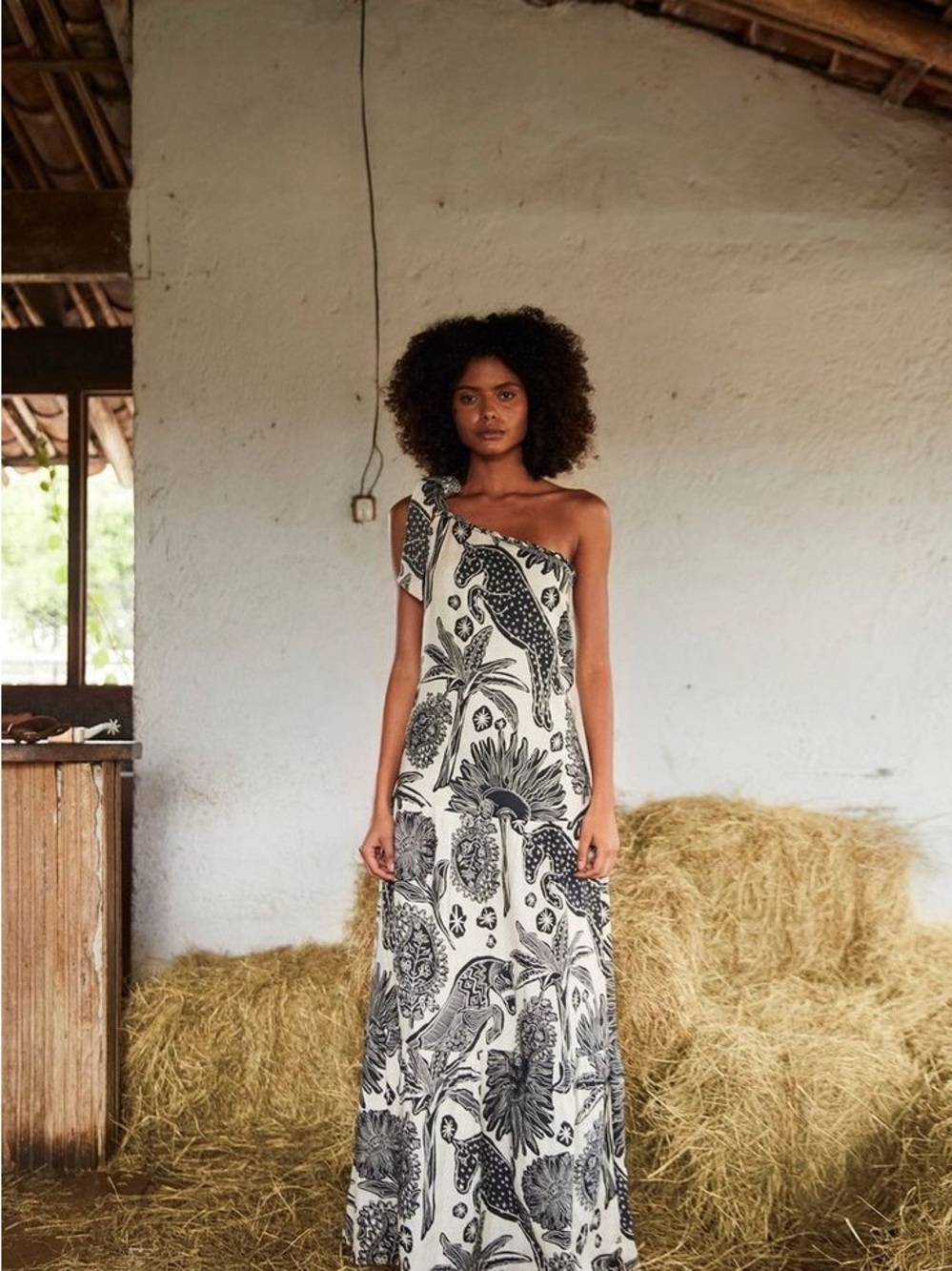 Johanna Ortiz Black & White Galapago Linen Maxi Dress | Size 8